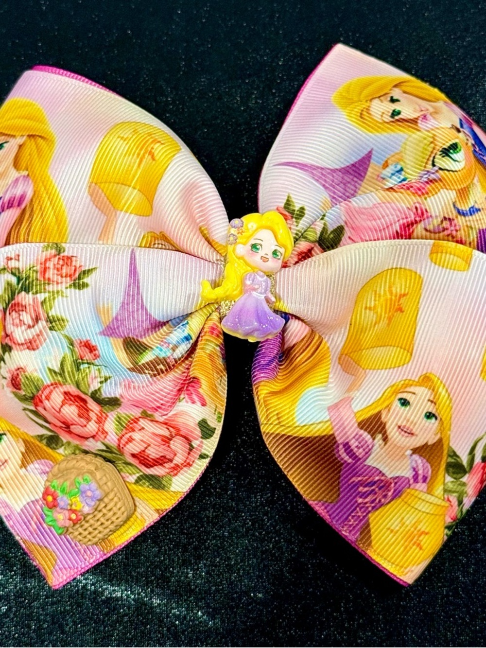 Princess Print Hair Bow - Pink
